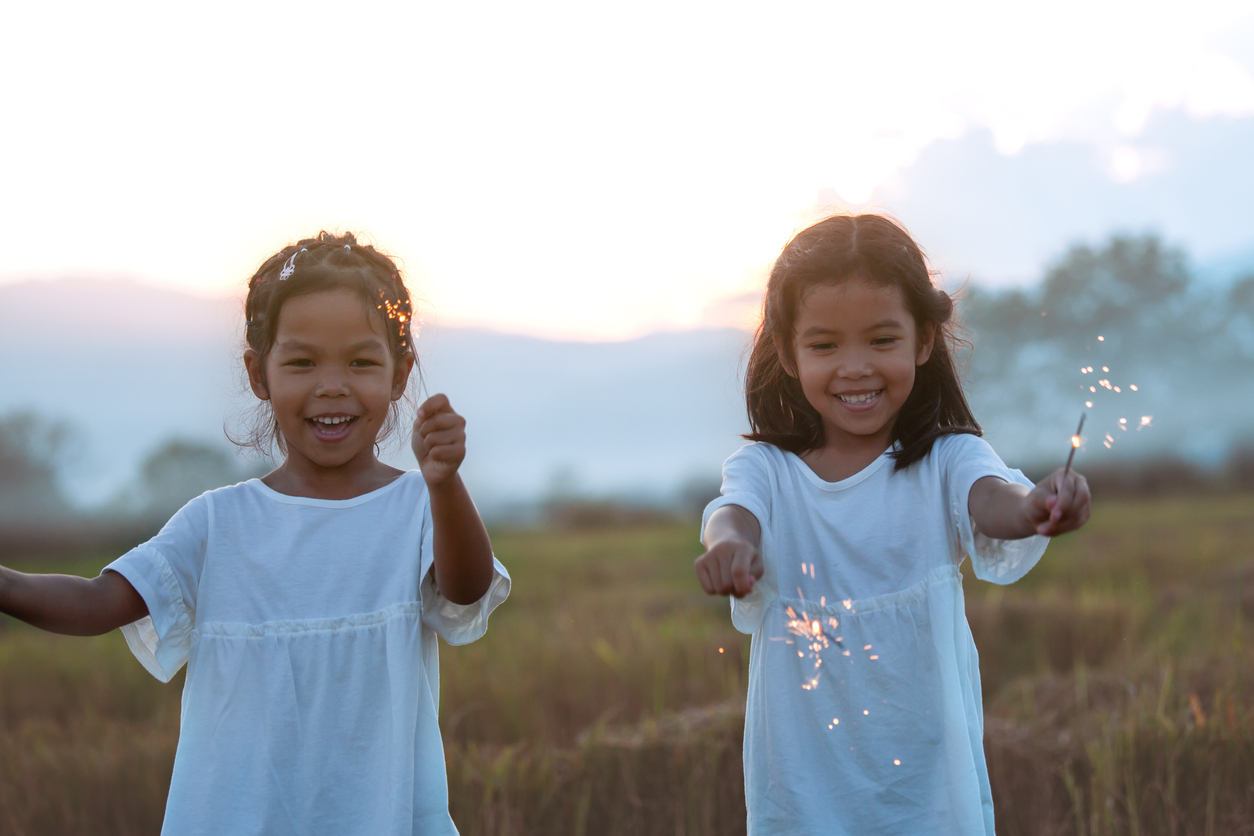 Kids Enjoying Sparklers on The Fourth of July